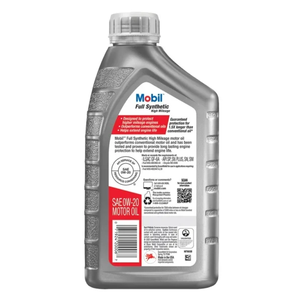 MOBIL FULL SYNTHETIC HIGH MILEAGE SAE 0W-20 SP 1QT/6