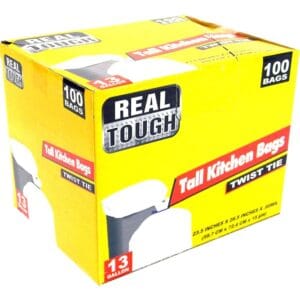 REAL TOUGH TALL KITCHEN BAG TWIST TIE WHITE 13 GL 100CT/12