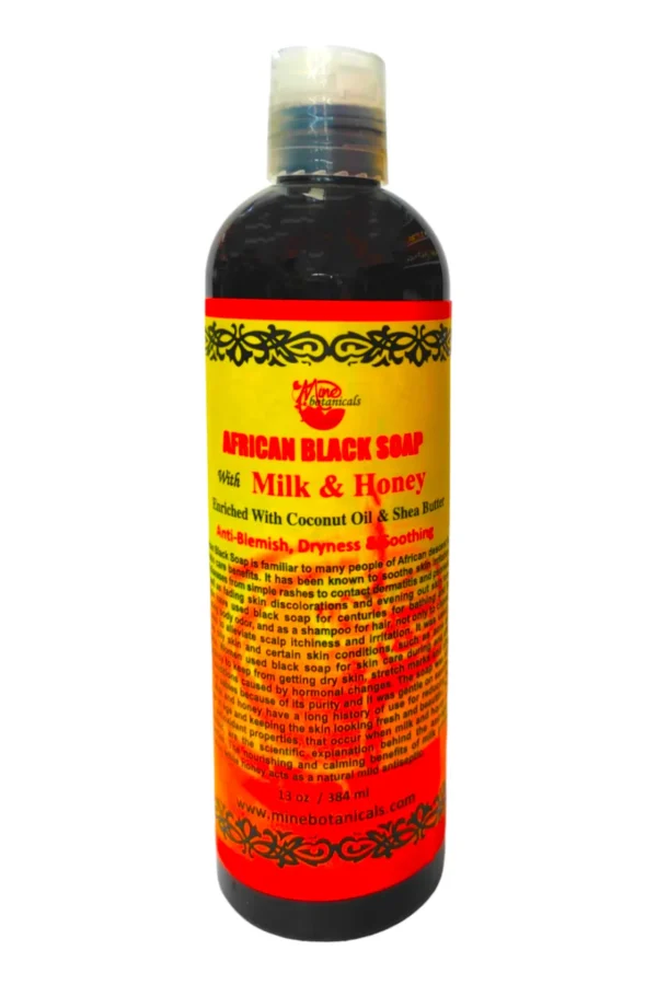 Liquid African Black Soap with Milk & Honey 13 oz.