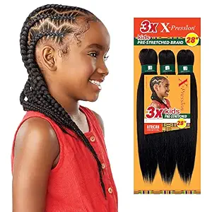 Sensationnel X-Pression Prestretched Braids-3X Kids 28in,1pk 1 JETBLACK 1 Box inside =70 PCS