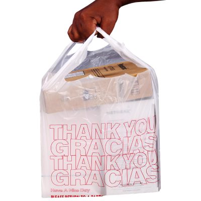 Plastic White Bags- T-Shirt Bags- Gracias-Thank You Bags (1000 Count) | White Grocery Bags, Plastic Shopping Bags with Handles